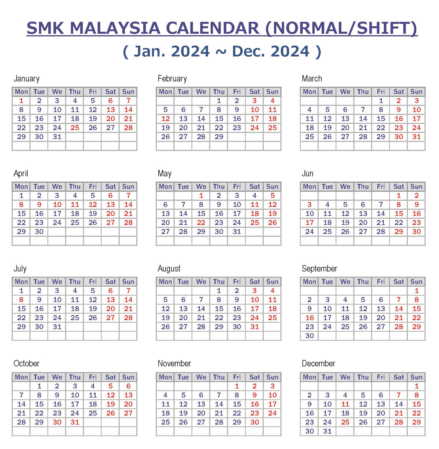 SMK Malaysia Calender 2024
